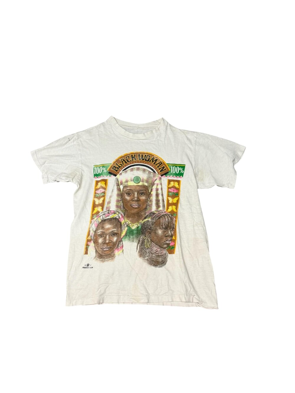 Vintage 90s Black Woman Shirt Mens Small White Afrocentric Graphic Tee Art
